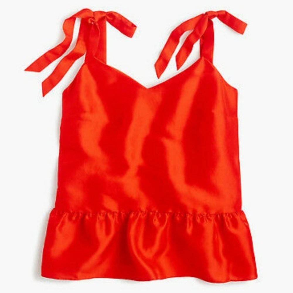 J. Crew Red Silk Bow Tie Peplum Top